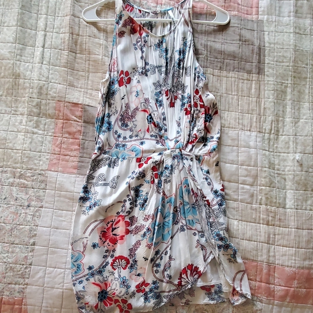 White red and blue floral halter dress